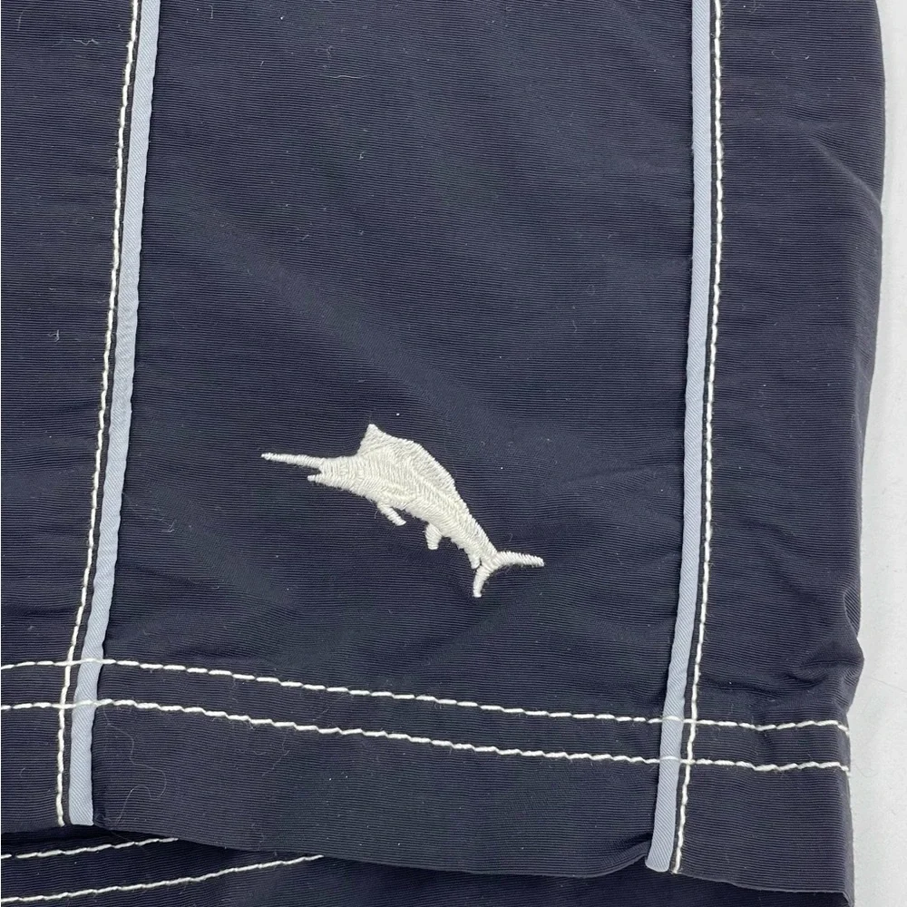Tommy Bahama‎ Black w/ White Logo Nylon Swim Trunks Bathing Suit Mesh Lined XL